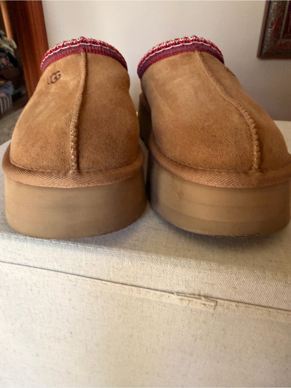 UGG Womens Taz Chestnut Suede Slip-On Clogs with Red Accent - Picture 5 of 6